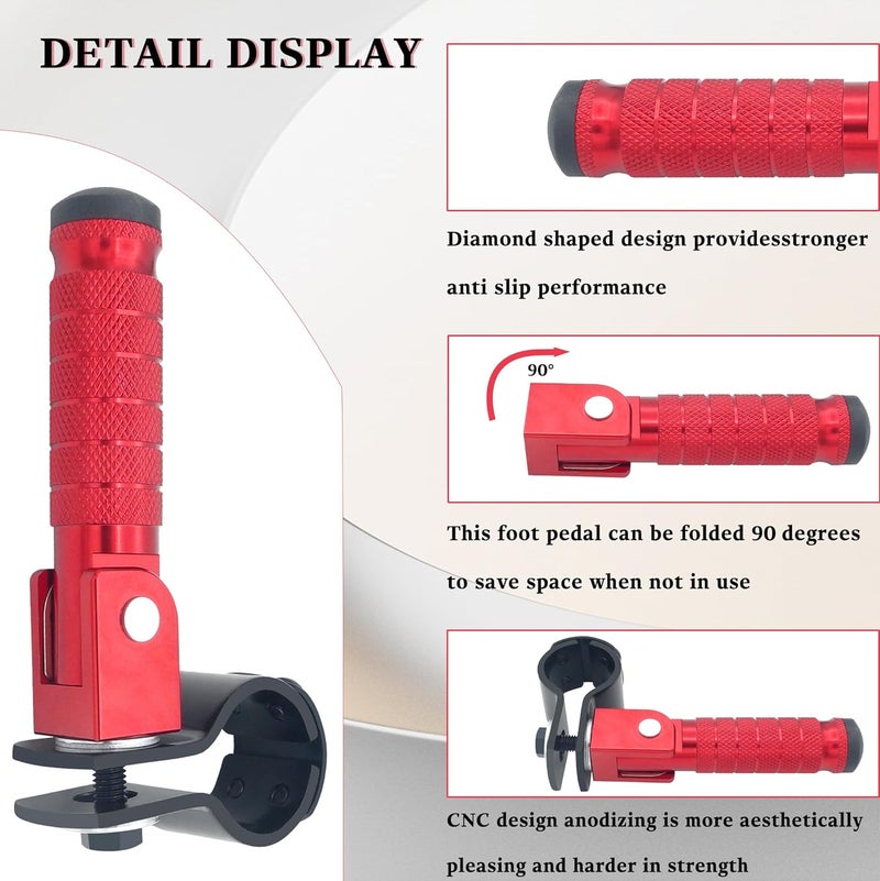 JXPANG M8 Motorcycle CNC Aluminum 90 Degree Folding Rearsets Folded Motorbike Footrest Bicycle Footpegs Foot Pegs Pedal Universal (Red) - Image 2